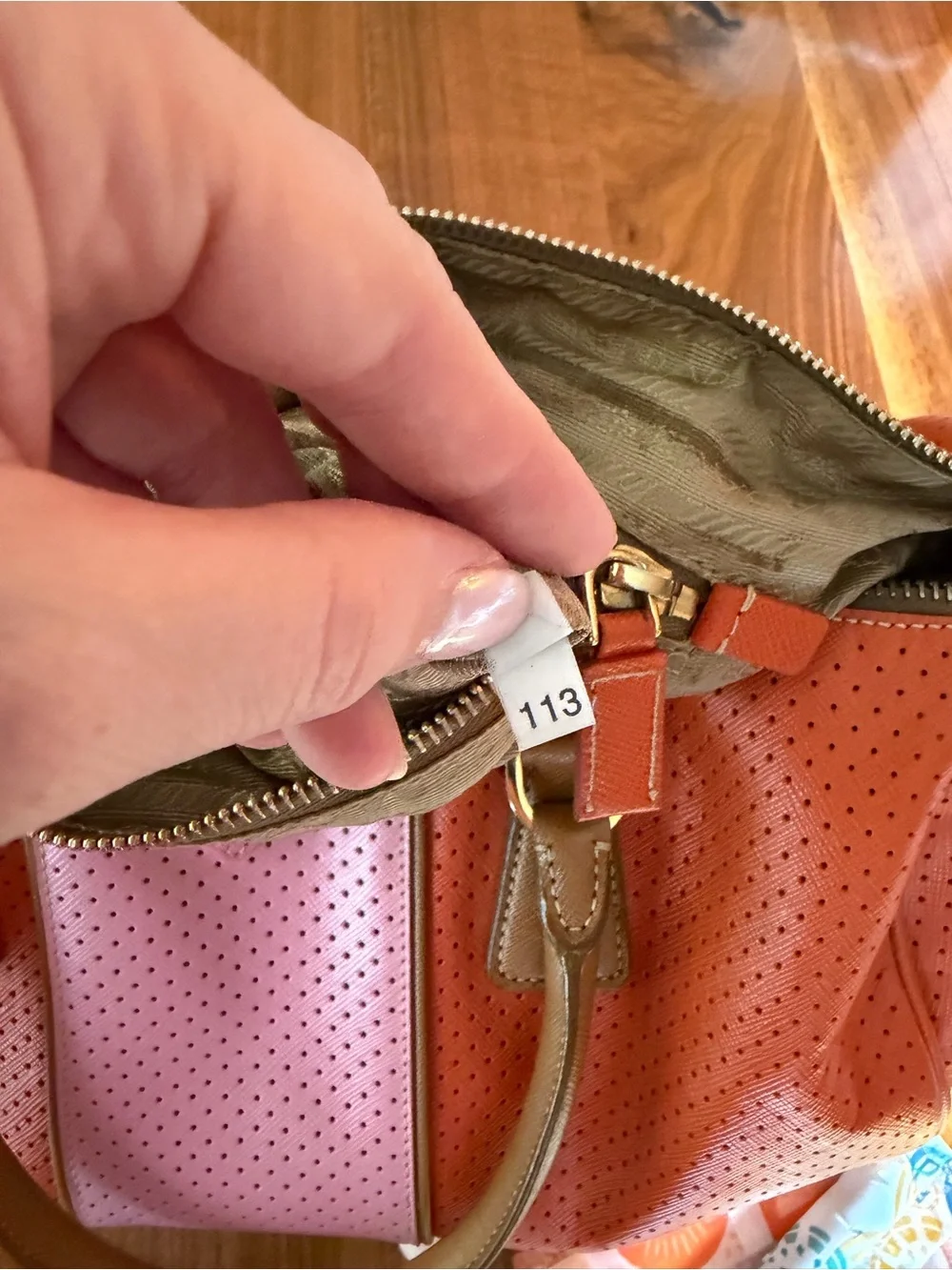 Prada Orange and Pink Perforated Saffiano Leather Boston Bag